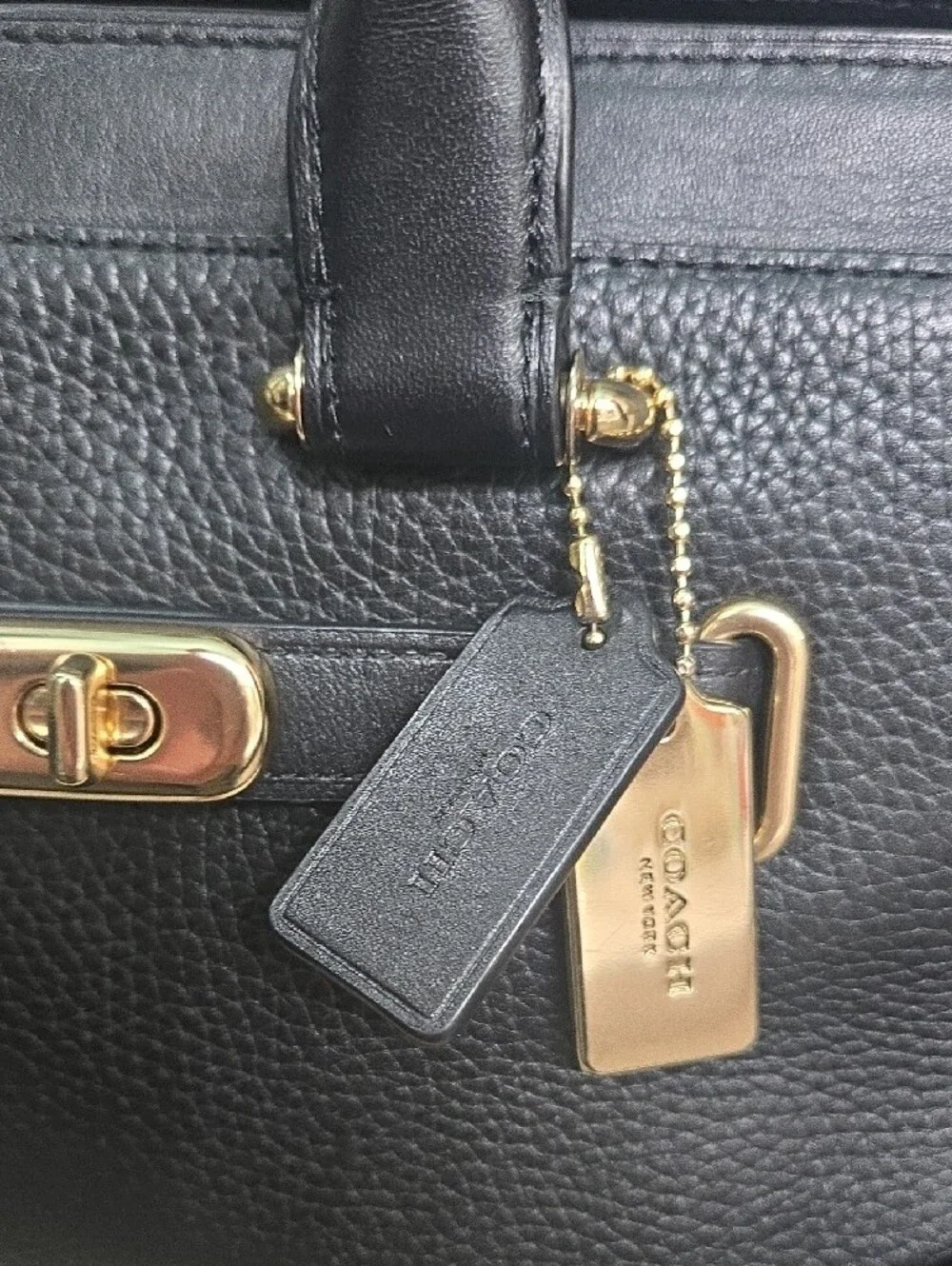 Coach Swagger 27 Black Pebbled Leather Satchel with Gold Hardware